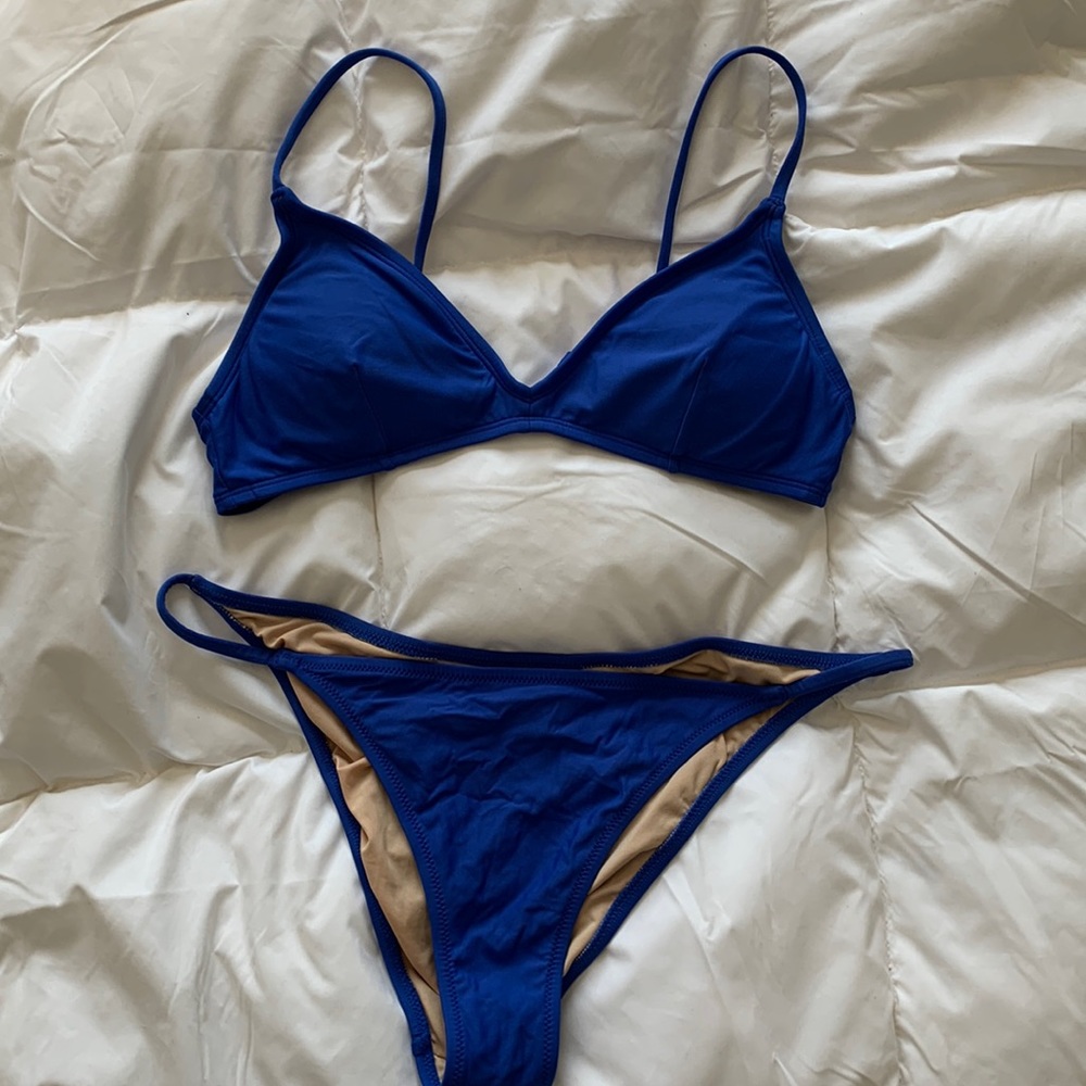 J Crew Blue Bikini (S top, L bottom)